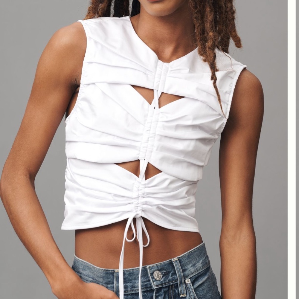 White Sleeveless Ruched Top